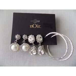 Set of 3 nOir earrings rhinestone pierced dangle hoops NEW